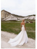 Strapless White Glitter Lace Tulle Princess Wedding Dress